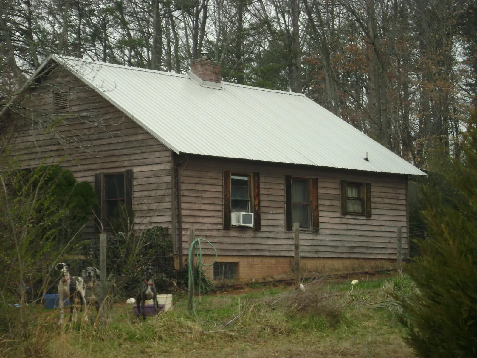 White metal roof on an old wood sided farmhouse, from a Metal Roof Installation job in Gervais